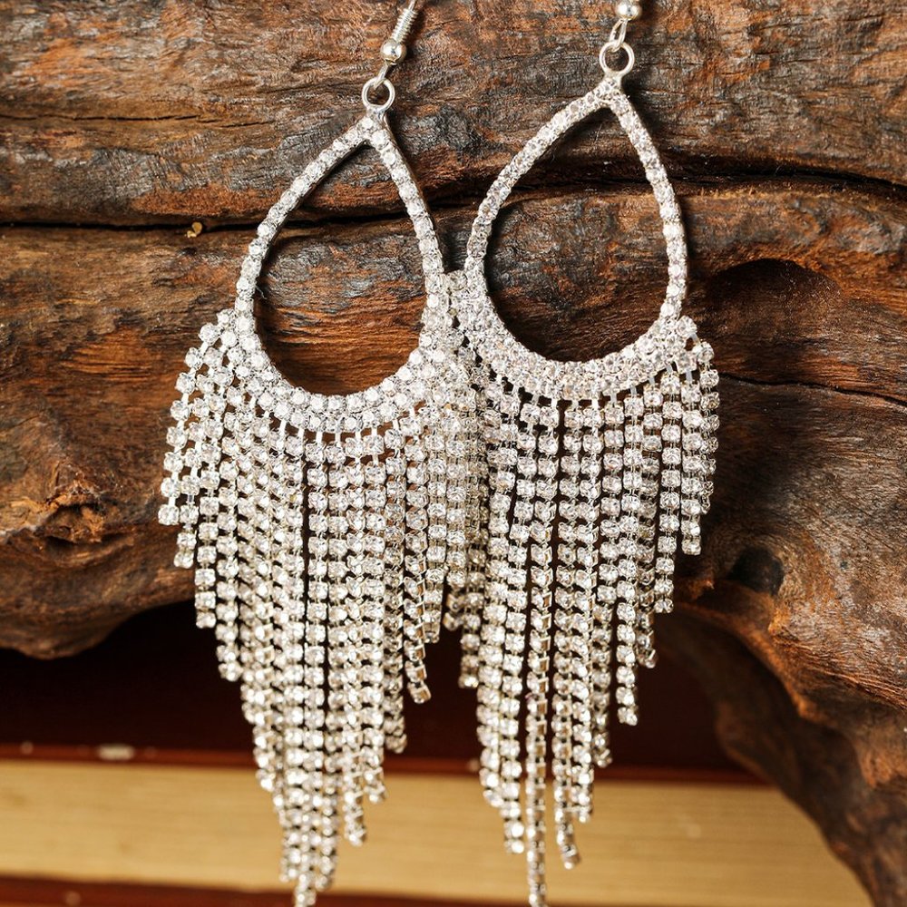 Silver Fringe Diamond Drop Earrings - Picture 3 of 6
